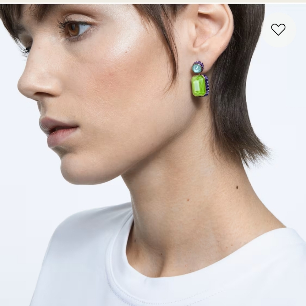 design.

Swarovski Orbita Reversible Drop Earrings - Green/ Purple/Blue - Picture 3 of 10